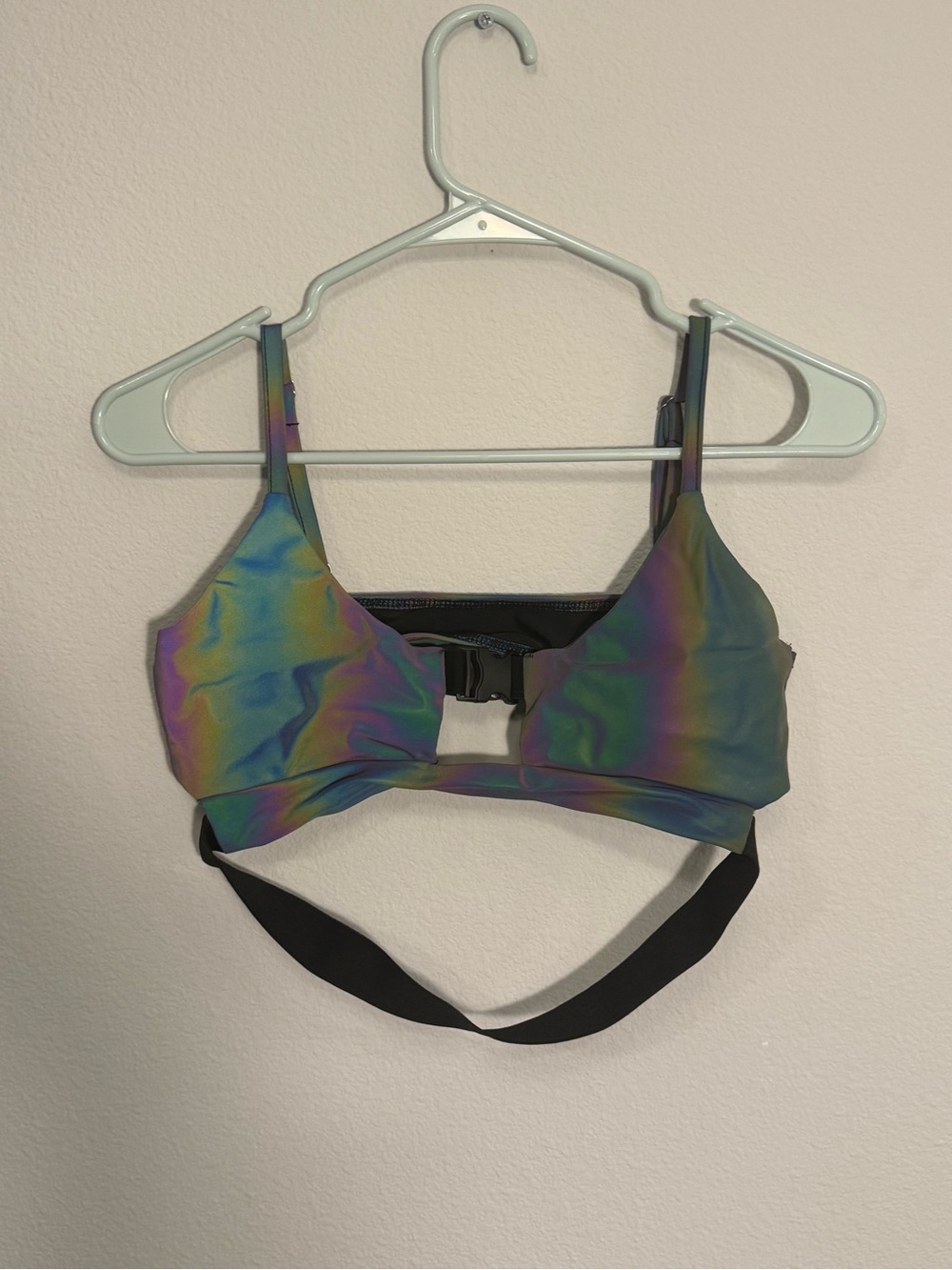 Iridescent Rainbow Bralette Top with Black Back Strap